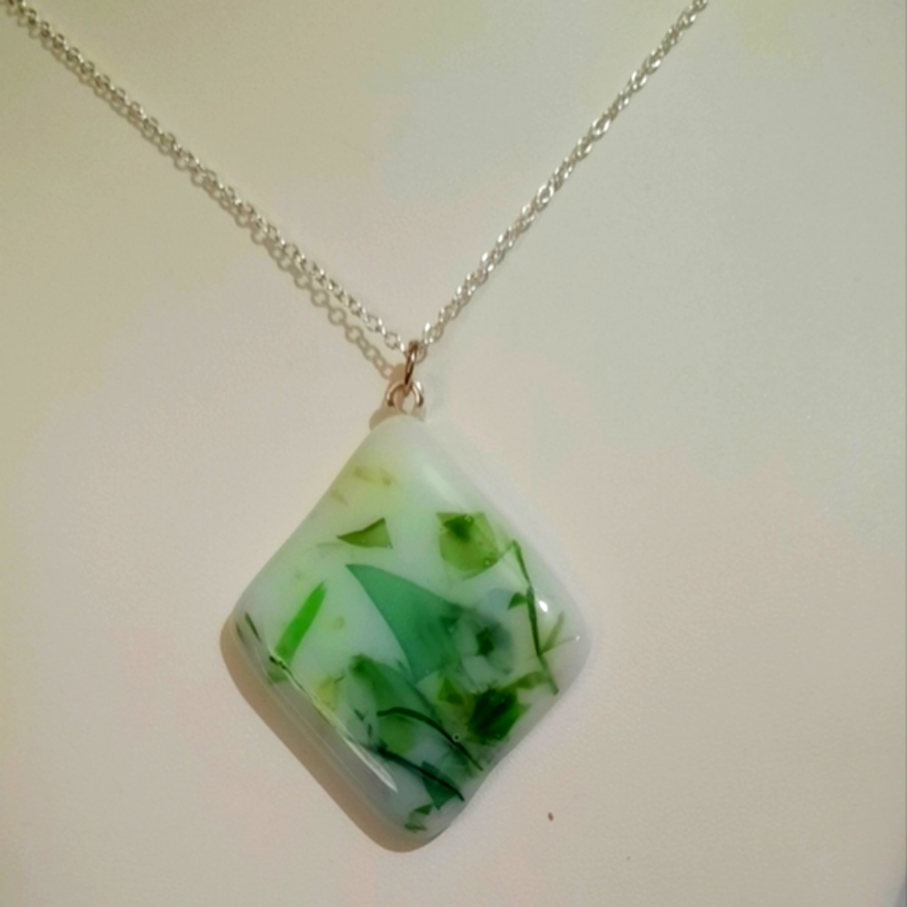 Hand Crafted Stained Glass Diamond Shape Necklace